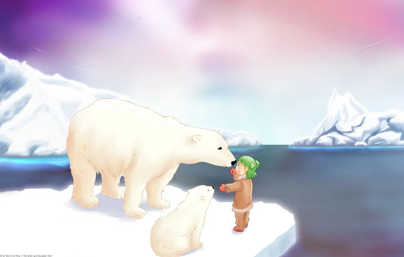 Photo wallpaper snow, anime, polar bear, pole, Umka