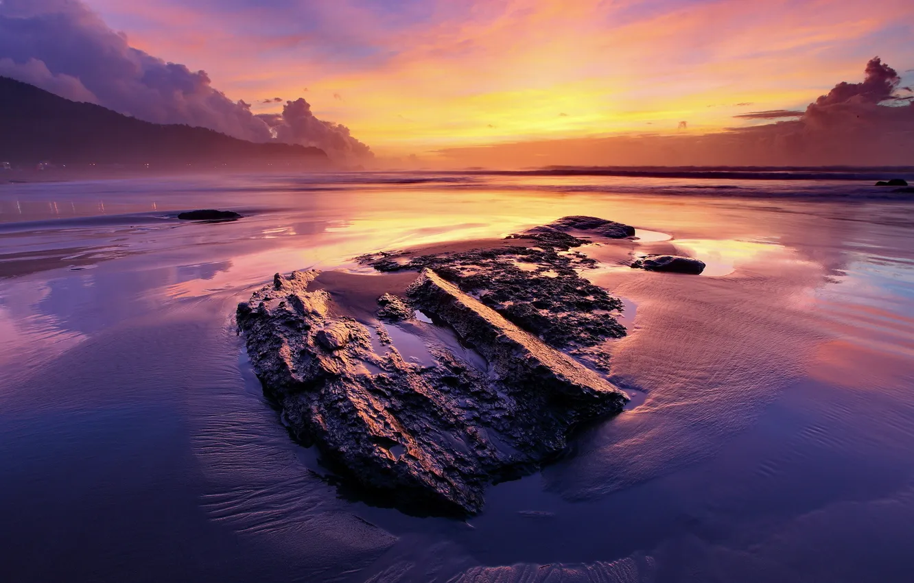 Photo wallpaper sea, landscape, sunset, stones