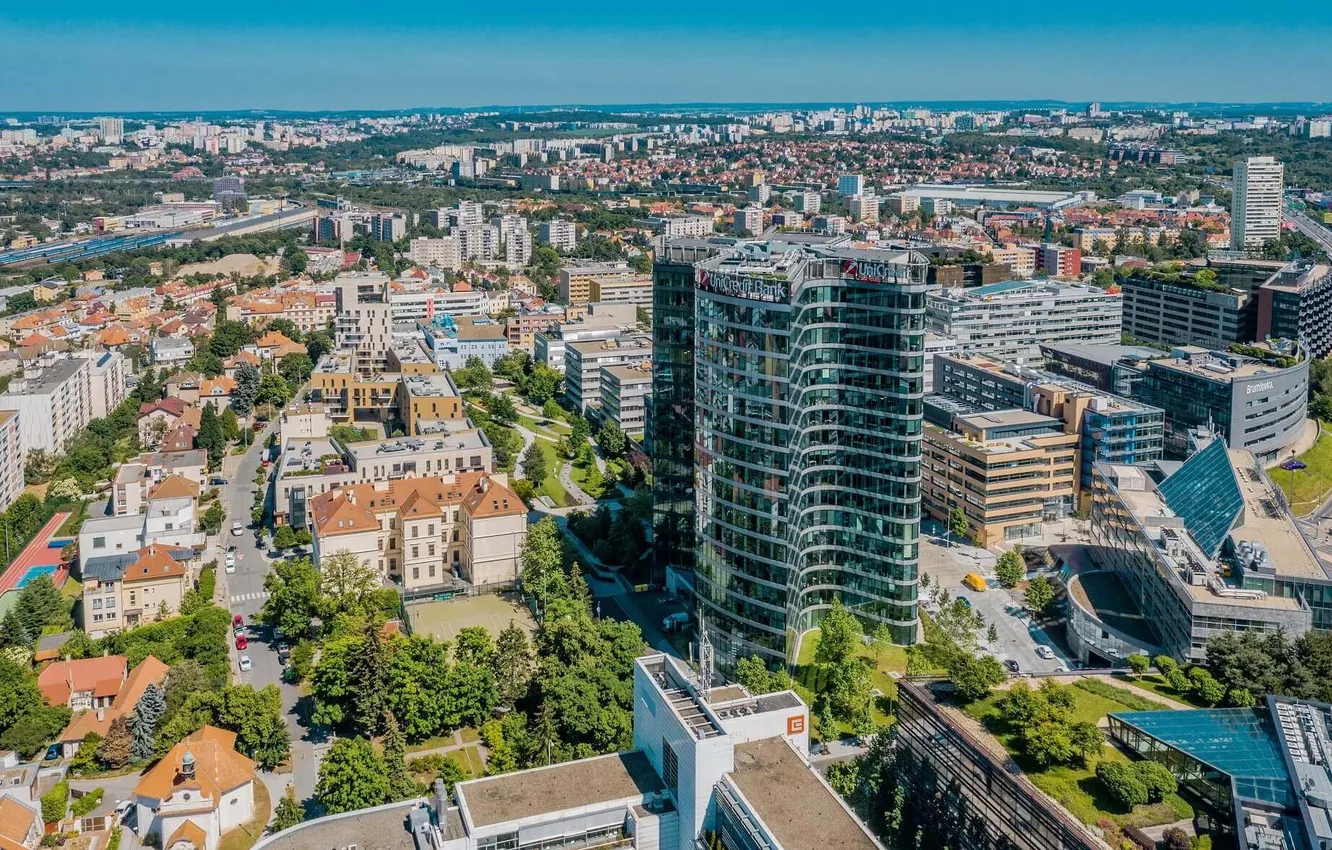 Photo wallpaper summer, trees, the city, street, home, Prague, Czech Republic, the