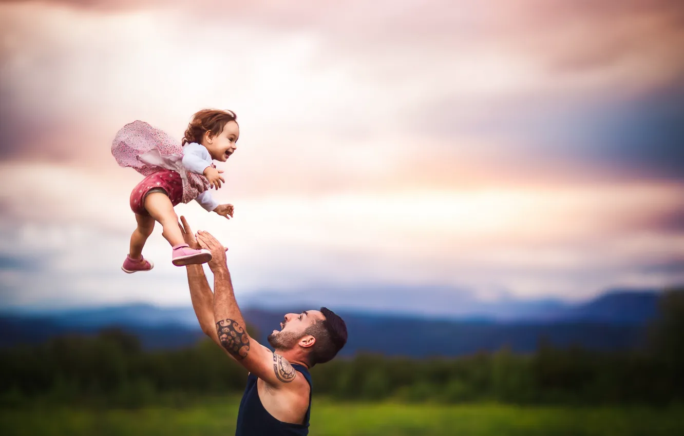 Photo wallpaper joy, background, girl, dad
