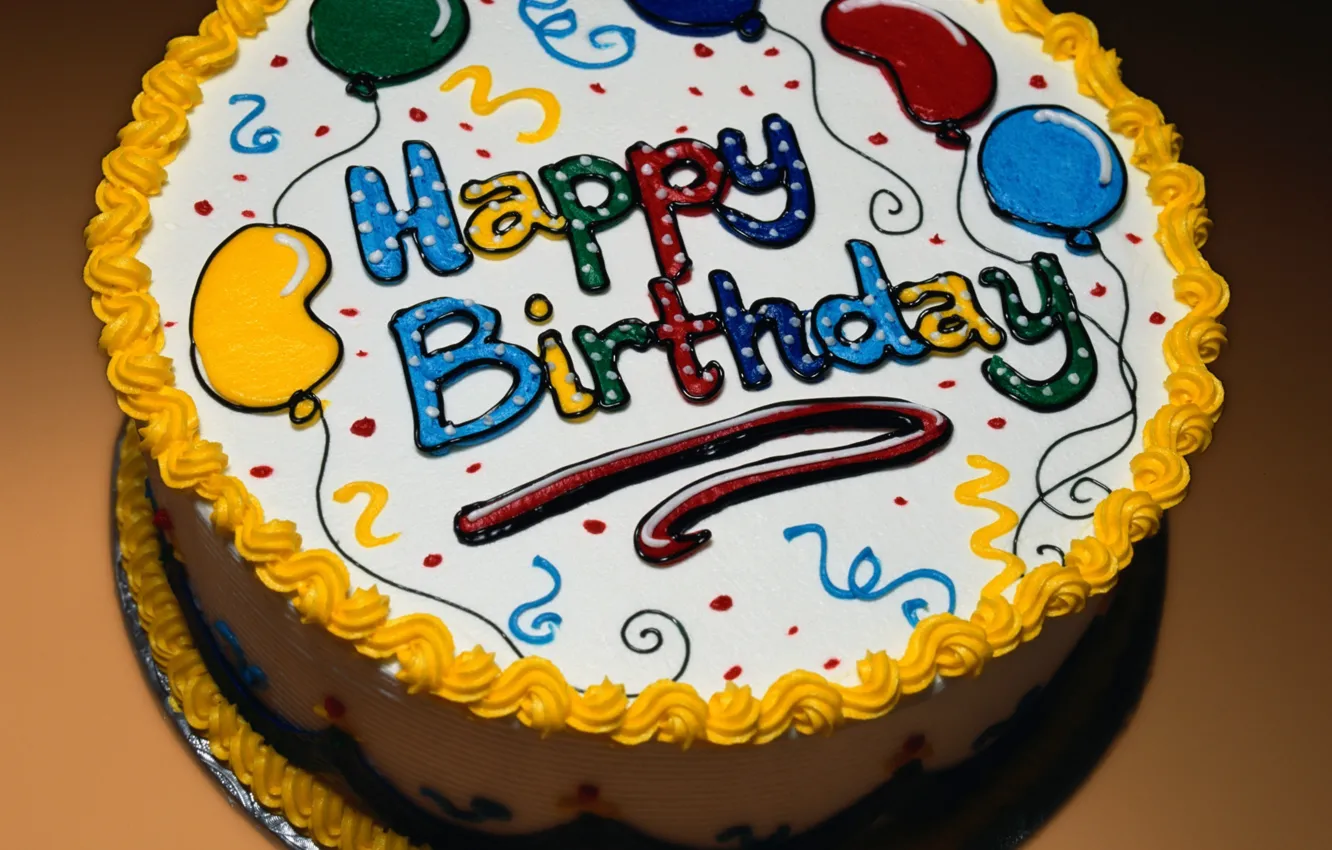Photo wallpaper Happy Birthday, Cake, Balloons, Happy Birthday