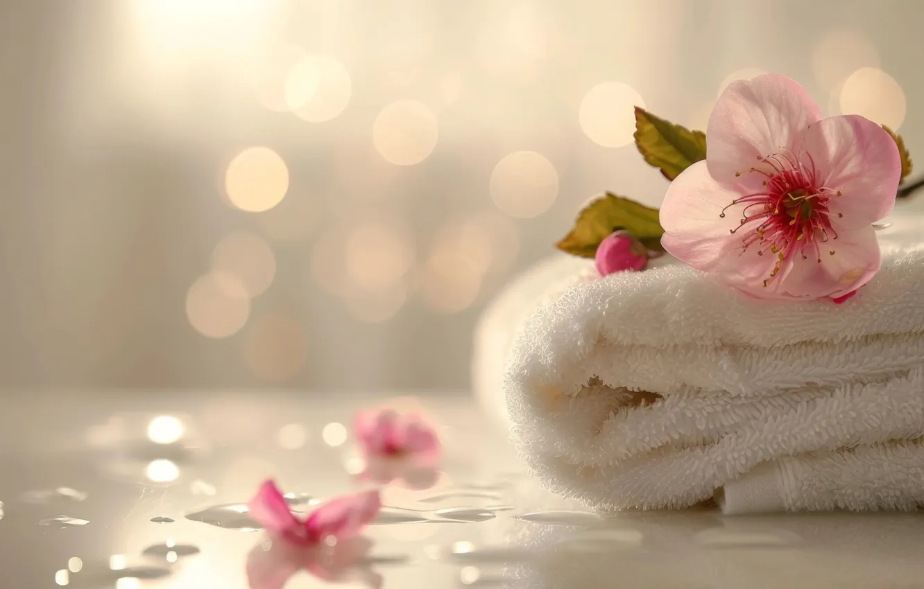 Photo wallpaper flowers, towel, AI art, neural network