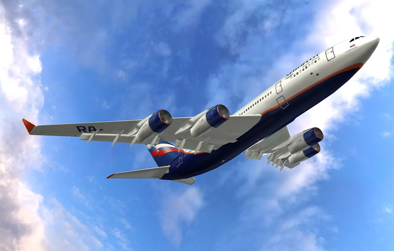 Photo wallpaper the sky, flight, engine, wings, the plane, the rise, passenger, Ilyushin
