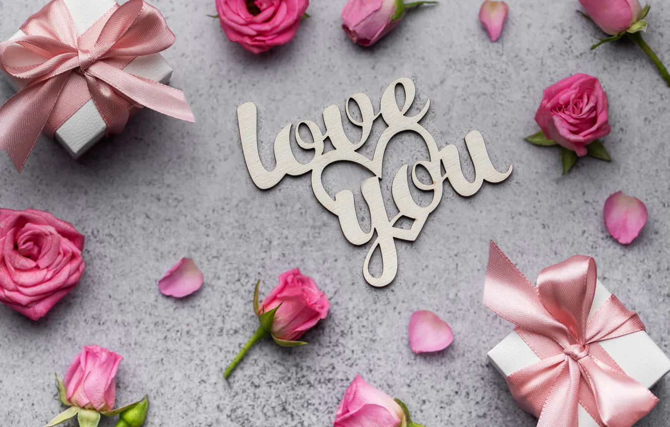 Photo wallpaper love, flowers, gift, romance, heart, roses, love, happy