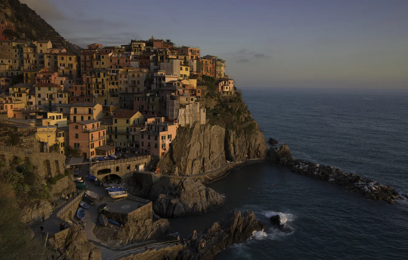 Photo wallpaper sea, rocks, home, Italy, Manarola, Liguria
