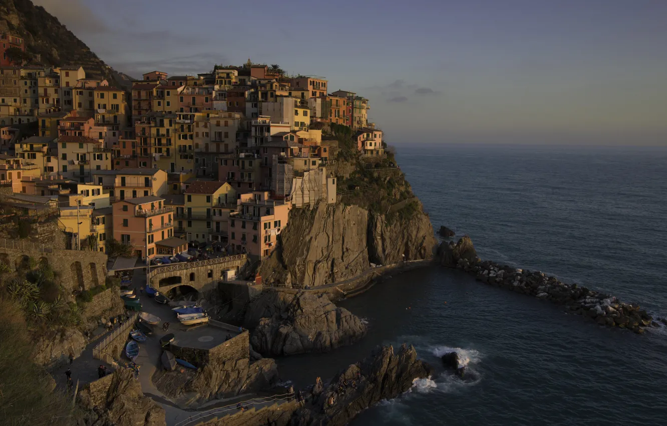 Photo wallpaper sea, rock, home, Italy, Manarola, Liguria