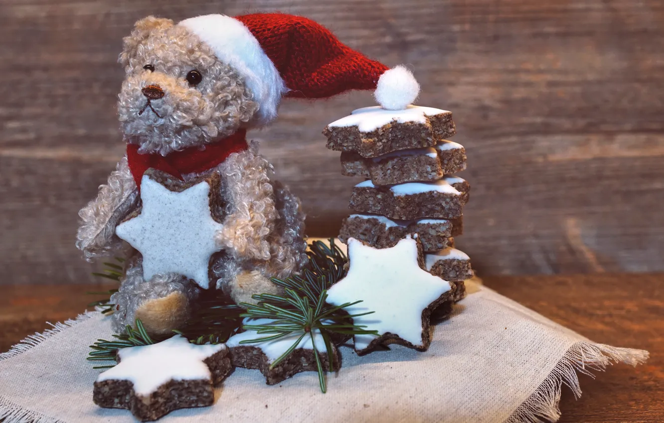 Photo wallpaper winter, holiday, toy, bear, cookies, Christmas, bear, New year