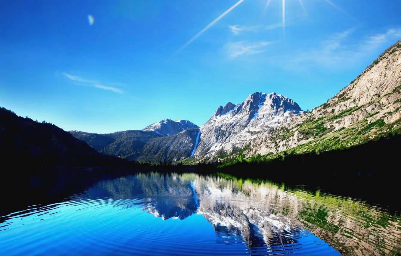 Photo wallpaper mountains, nature, lake