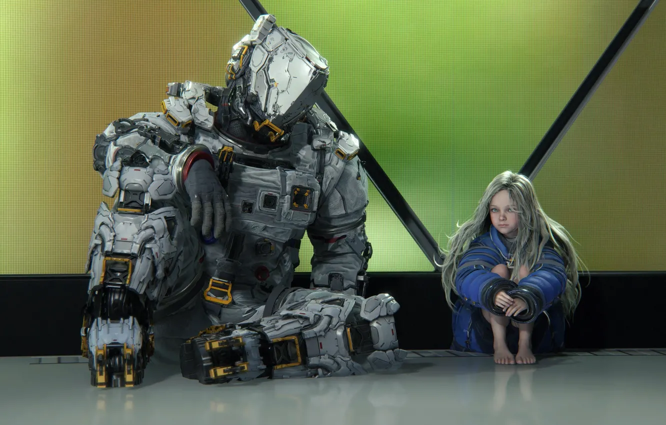 Photo wallpaper the situation, astronaut, the suit, girl, helmet, sitting, pragmata