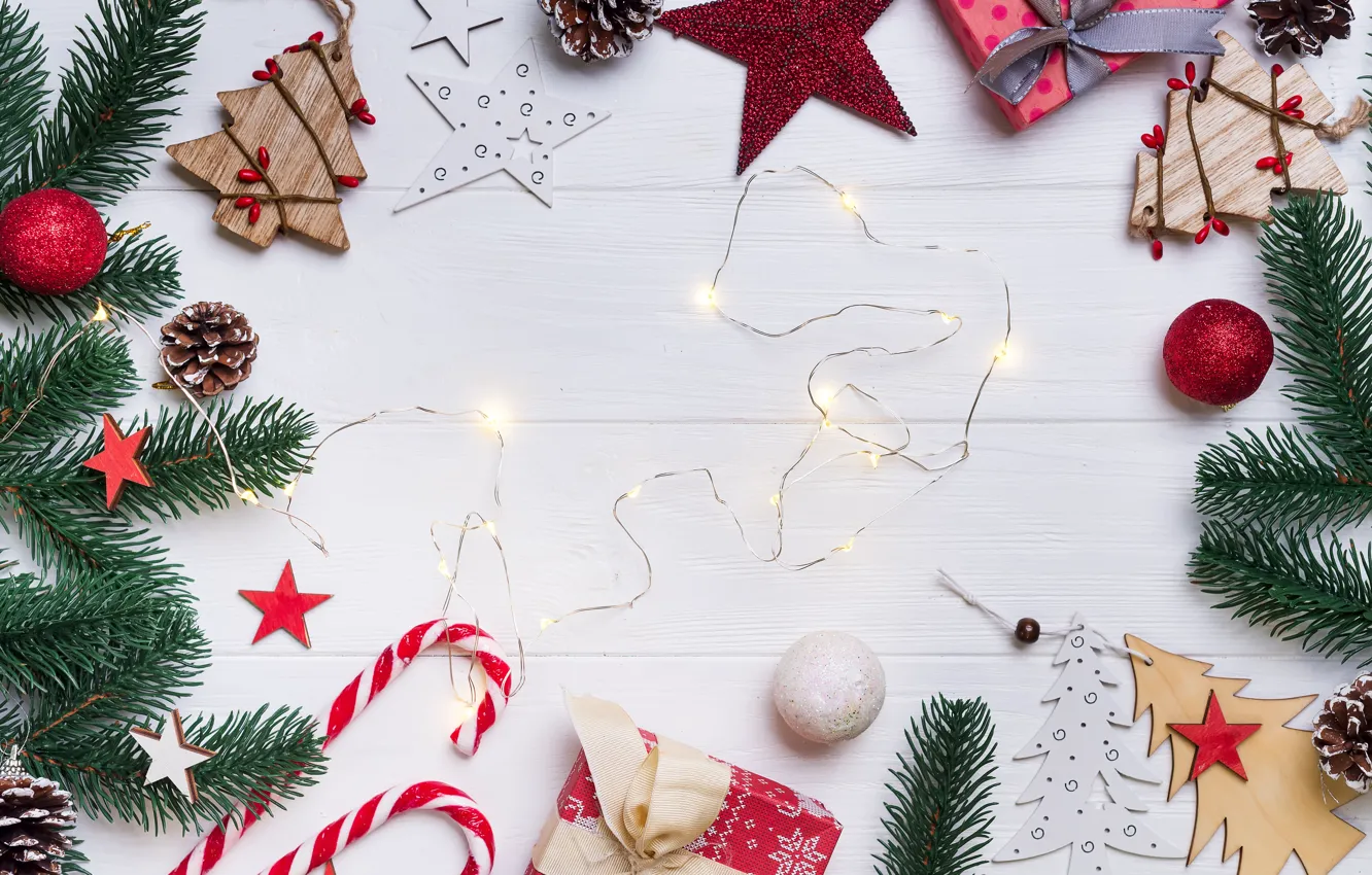 Photo wallpaper decoration, gift, new year, Christmas, Christmas, wood, New Year, gift