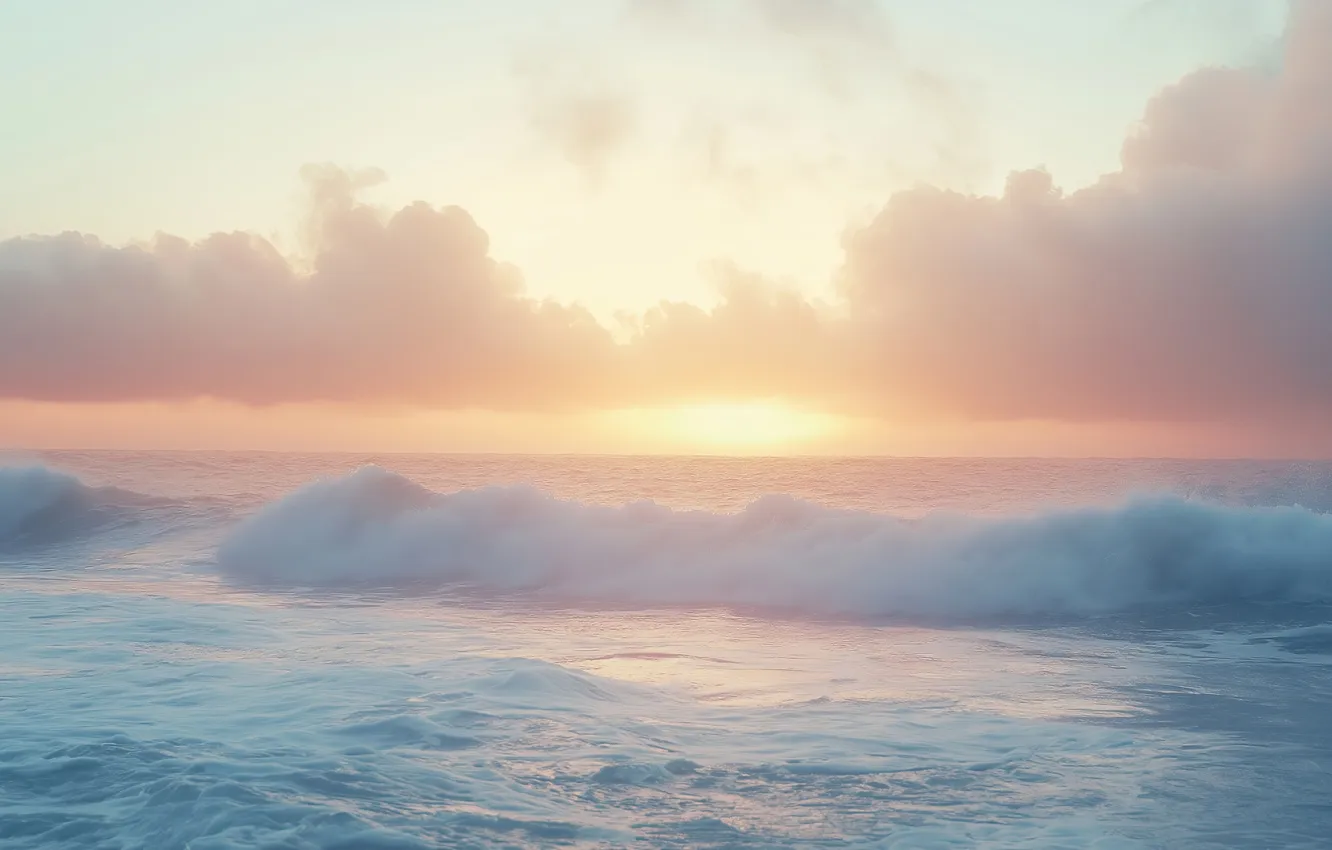 Photo wallpaper waves, ocean, sunrise, tranquil