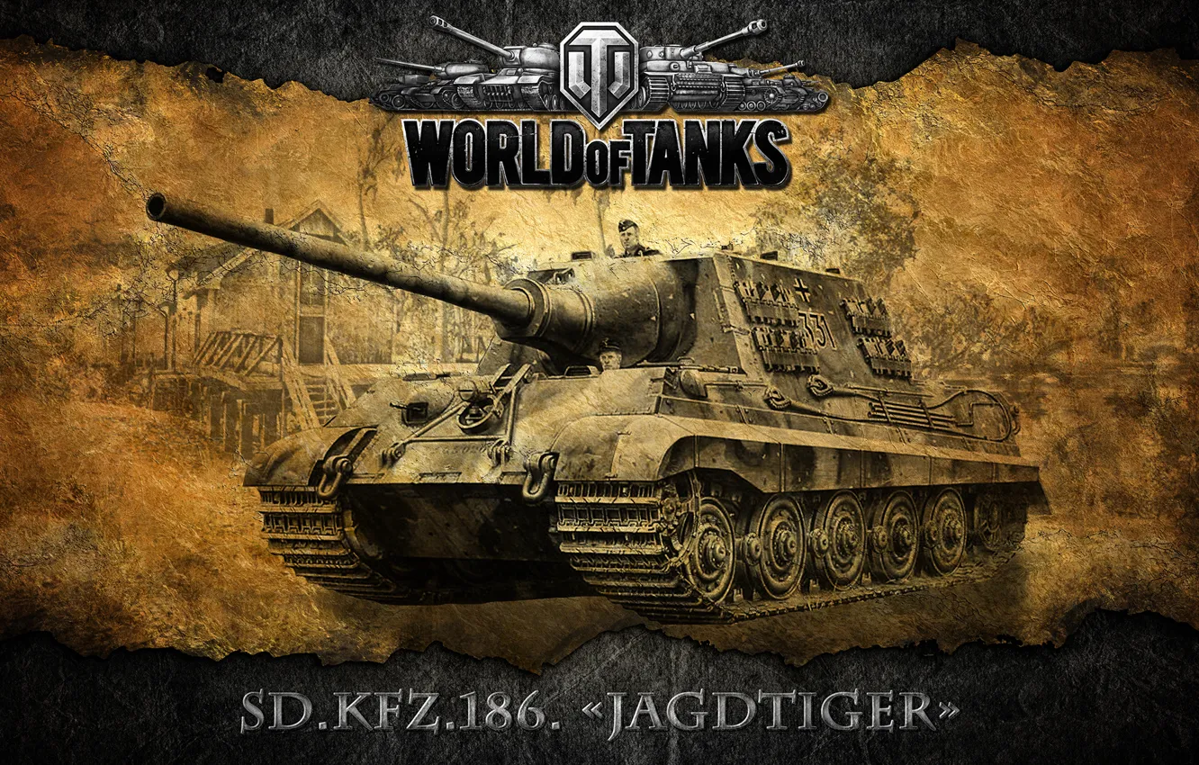 Photo wallpaper World of tanks, WoT, world of tanks, tank fighter, Hunting tiger, PT-ACS, German, Jagdtiger