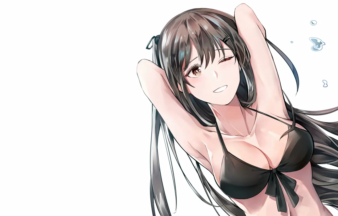 Photo wallpaper girl, sexy, cleavage, long hair, boobs, anime, beautiful, pretty