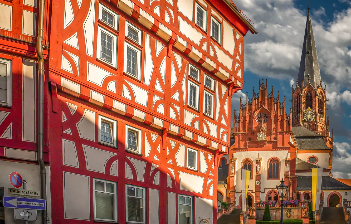 Photo wallpaper building, Germany, Bayern, Church, Germany, Bavaria, Aschaffenburg, Collegiate Church of St Peter and Alexander