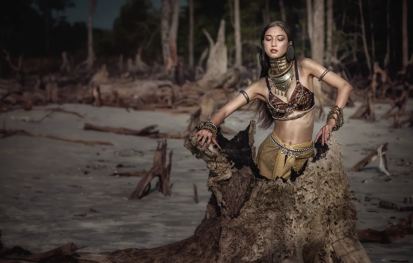 Photo wallpaper decoration, trees, costume, outfit, snag, Asian, ethno