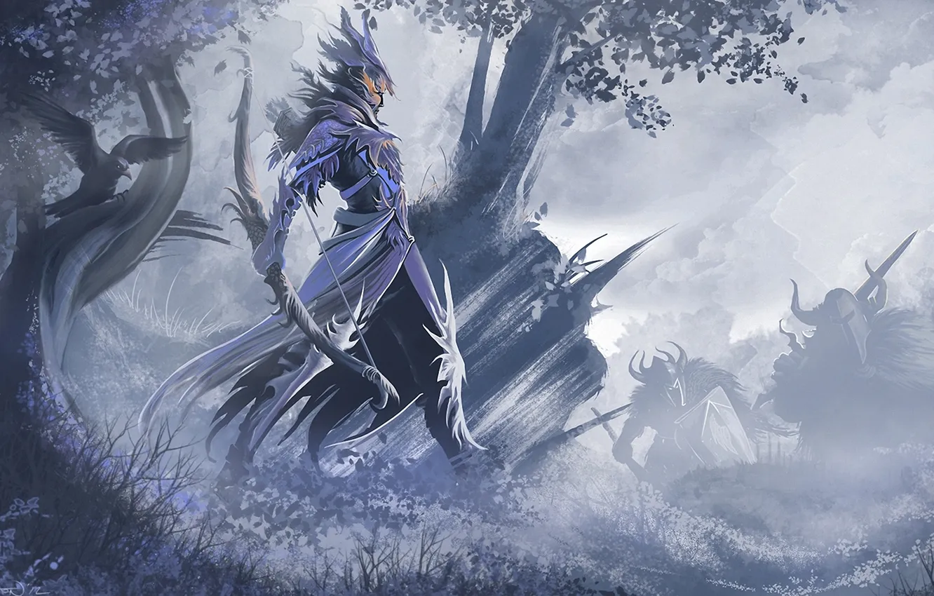 Photo wallpaper forest, bow, fantasy, art, monsters, Archer, armor