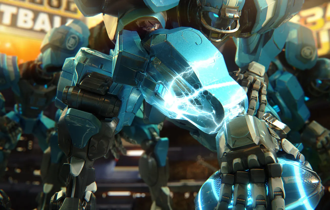 Photo wallpaper metal, the game, the ball, robot, art, Rugby