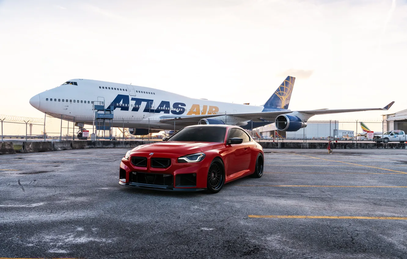 Photo wallpaper BMW, red, airplane, BMW M2