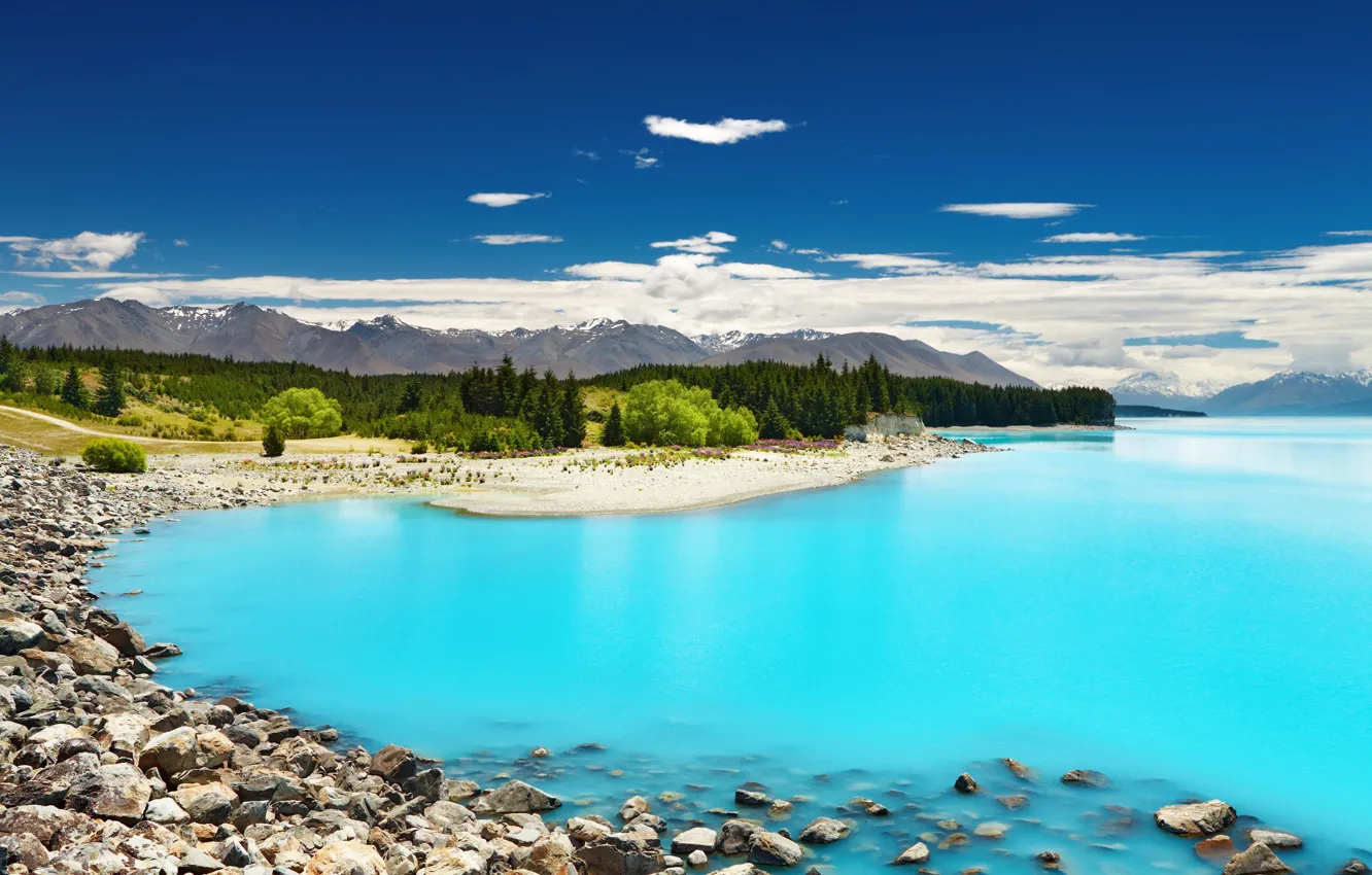 Photo wallpaper mountains, nature, lake, New Zealand