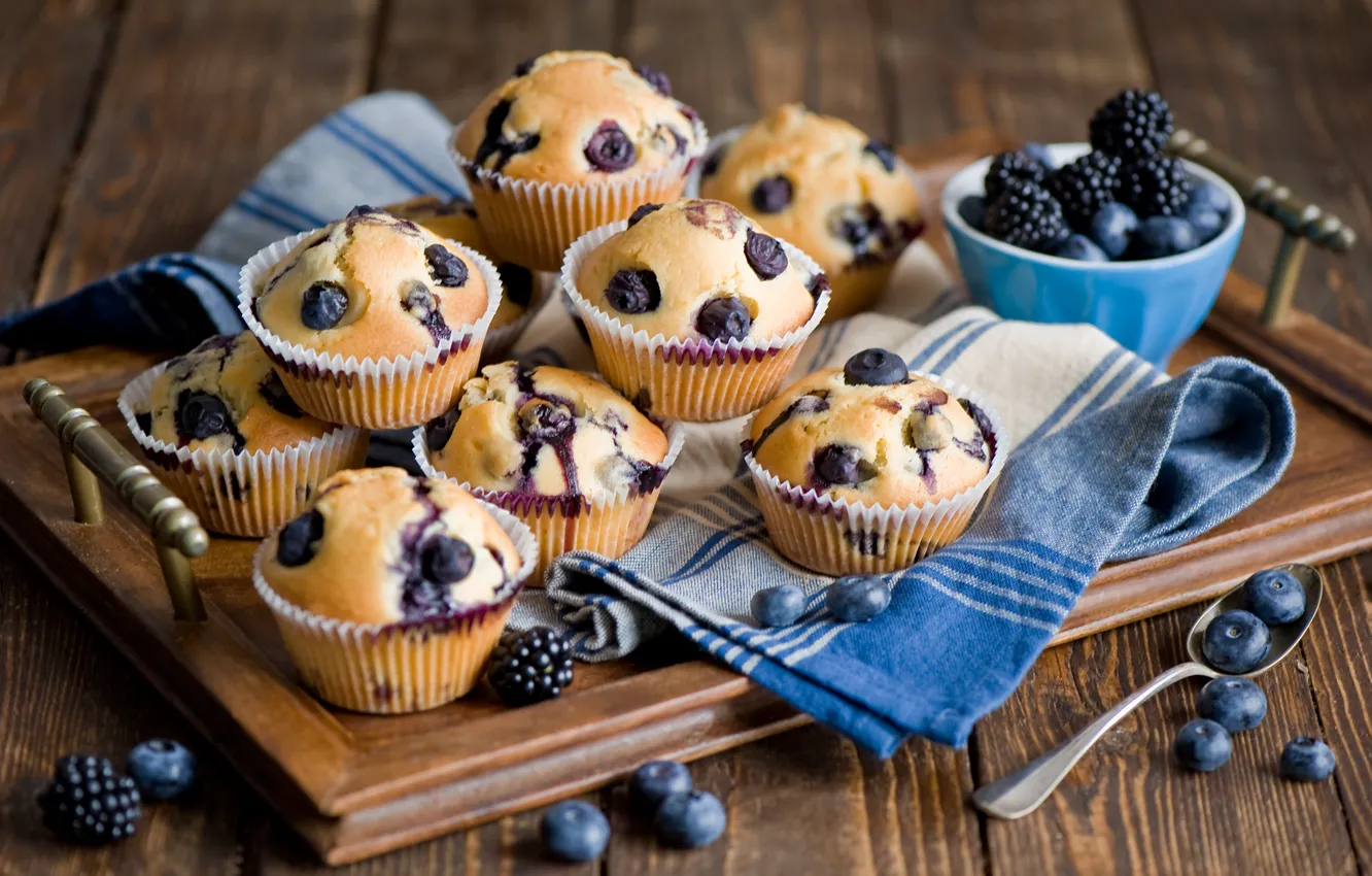 Photo wallpaper berries, food, blueberries, spoon, dessert, cakes, BlackBerry, sweet