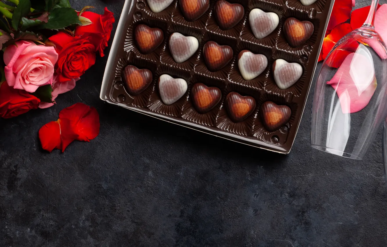 Photo wallpaper love, flowers, gift, romance, heart, roses, bouquet, love