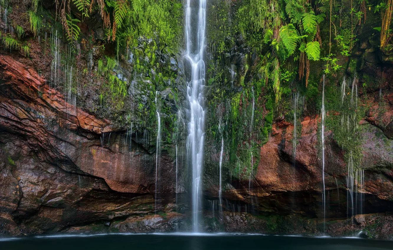 Photo wallpaper rock, waterfall, Portugal, cascade, Portugal, Madeira Island, Madeira Island