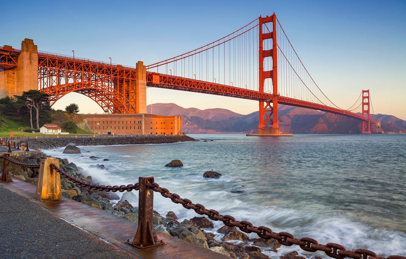 Photo wallpaper bridge, chain, Bay, San Francisco, Golden Gate, Fort