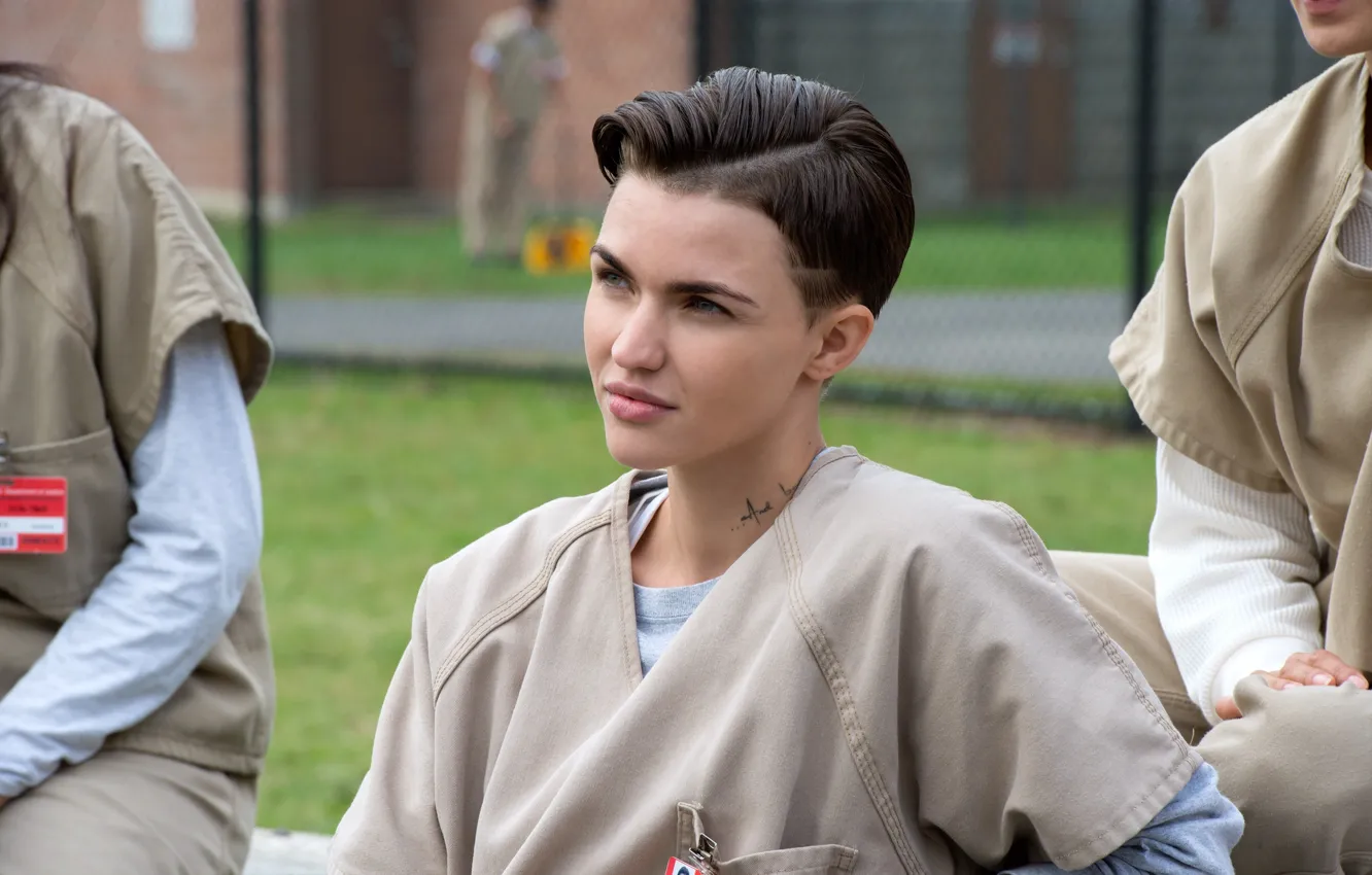 Photo wallpaper look, brunette, hairstyle, prison, tattoo, prison, Orange Is the New Black, Ruby Rose