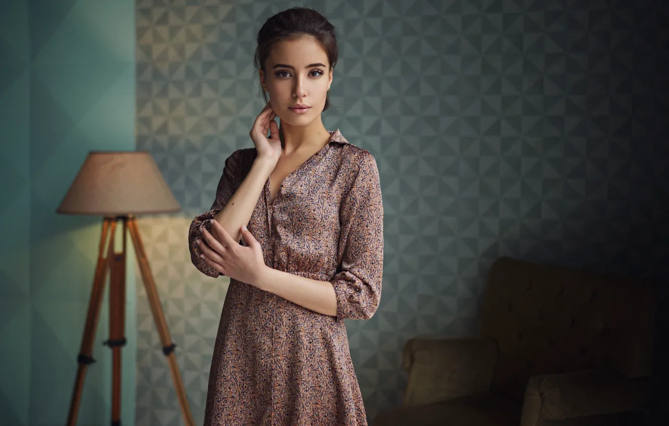 Photo wallpaper look, pose, portrait, hands, dress, floor lamp, Sergey Fat, Sergey Zhirnov