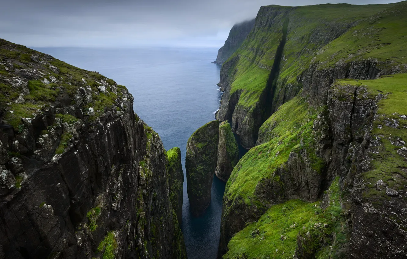 Photo wallpaper sea, rocks, height