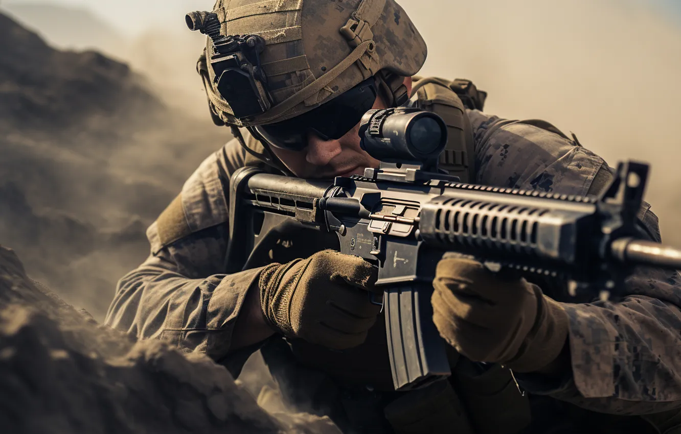 Photo wallpaper glasses, soldiers, machine, helmet, digital art, AI art, The Art of Artificial Intelligence, neural network