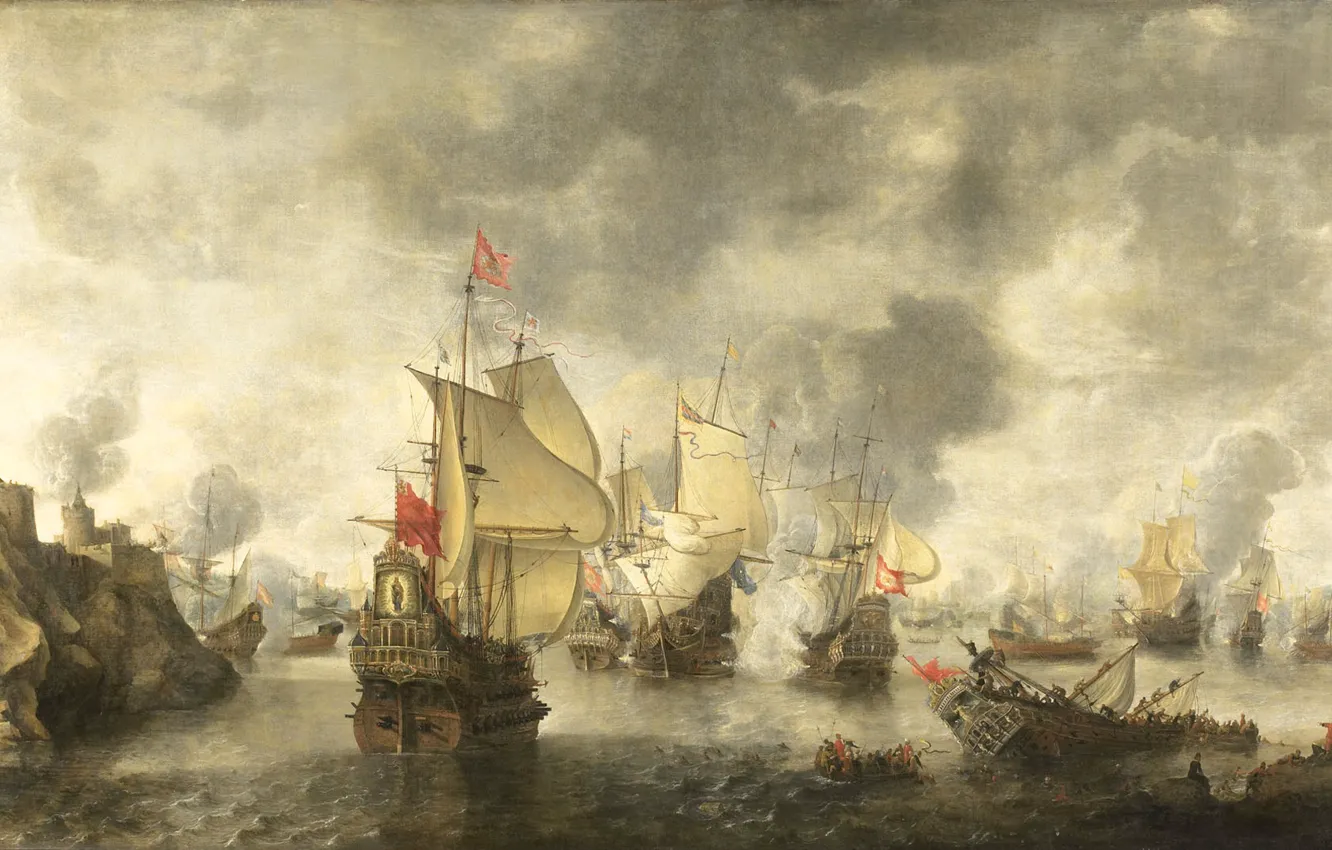 Photo wallpaper oil, picture, canvas, 1656, Abraham Beer Came, Abraham Verstraten, Battle of the United Venetian and …
