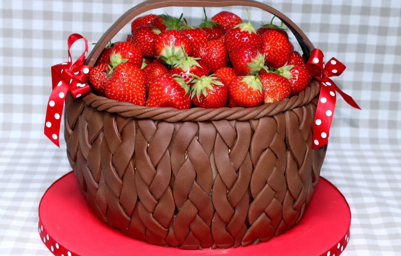Photo wallpaper red, berries, food, food, strawberry, basket, brown