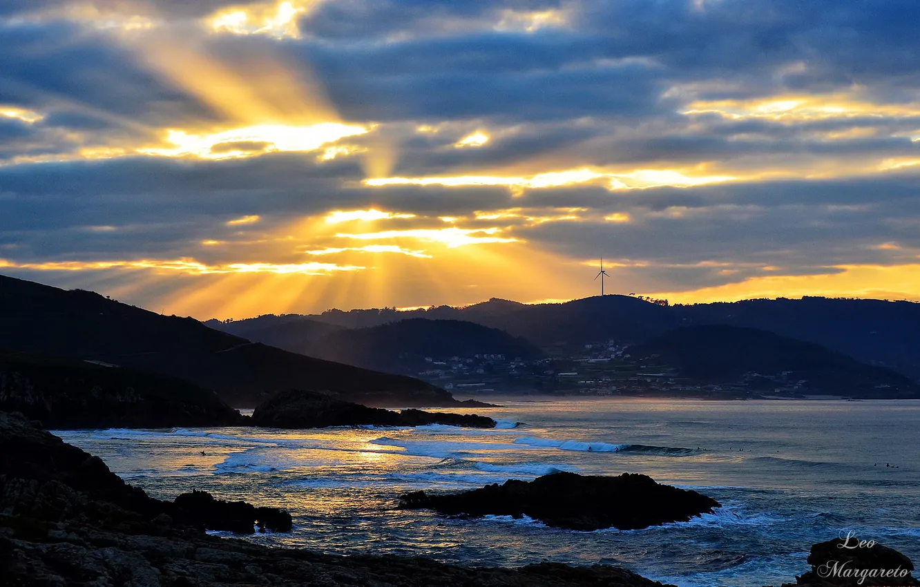 Photo wallpaper sea, the sun, rays, clouds, the evening, Leo Margareto, zali. wave