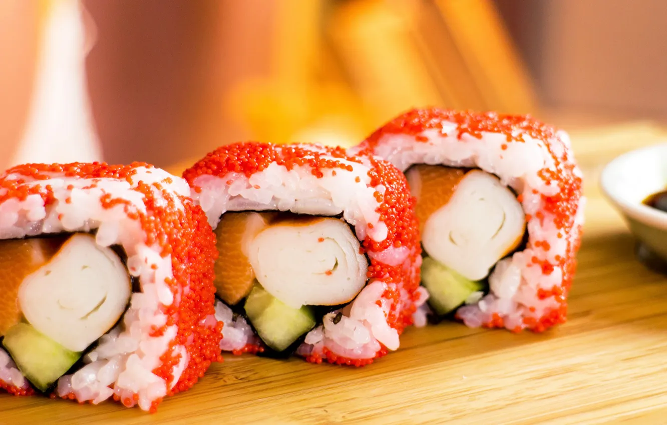 Photo wallpaper fish, figure, caviar, rolls, sushi, sushi, fish, rolls