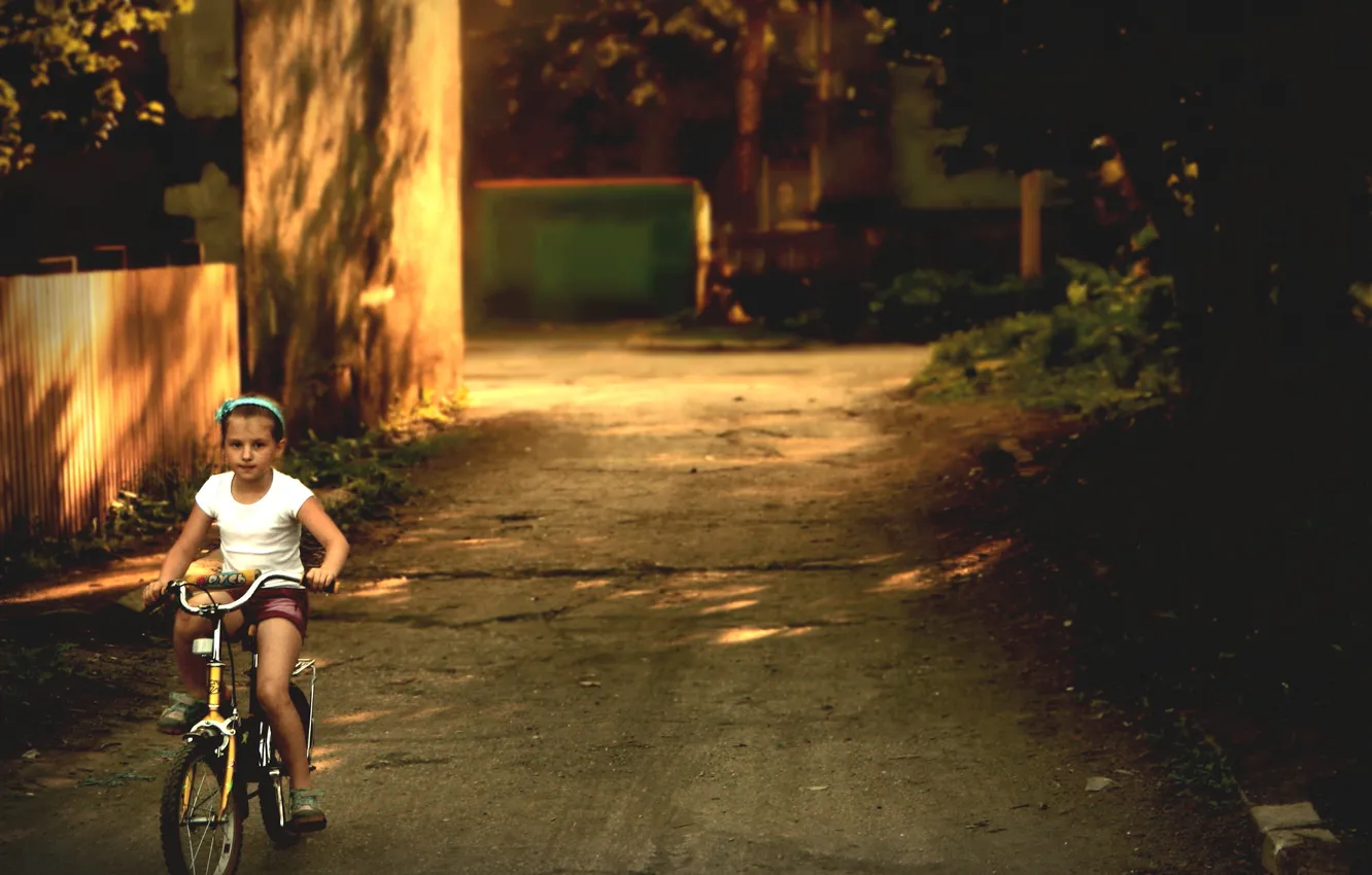 Photo wallpaper summer, the sun, bike, children, the evening, gateway