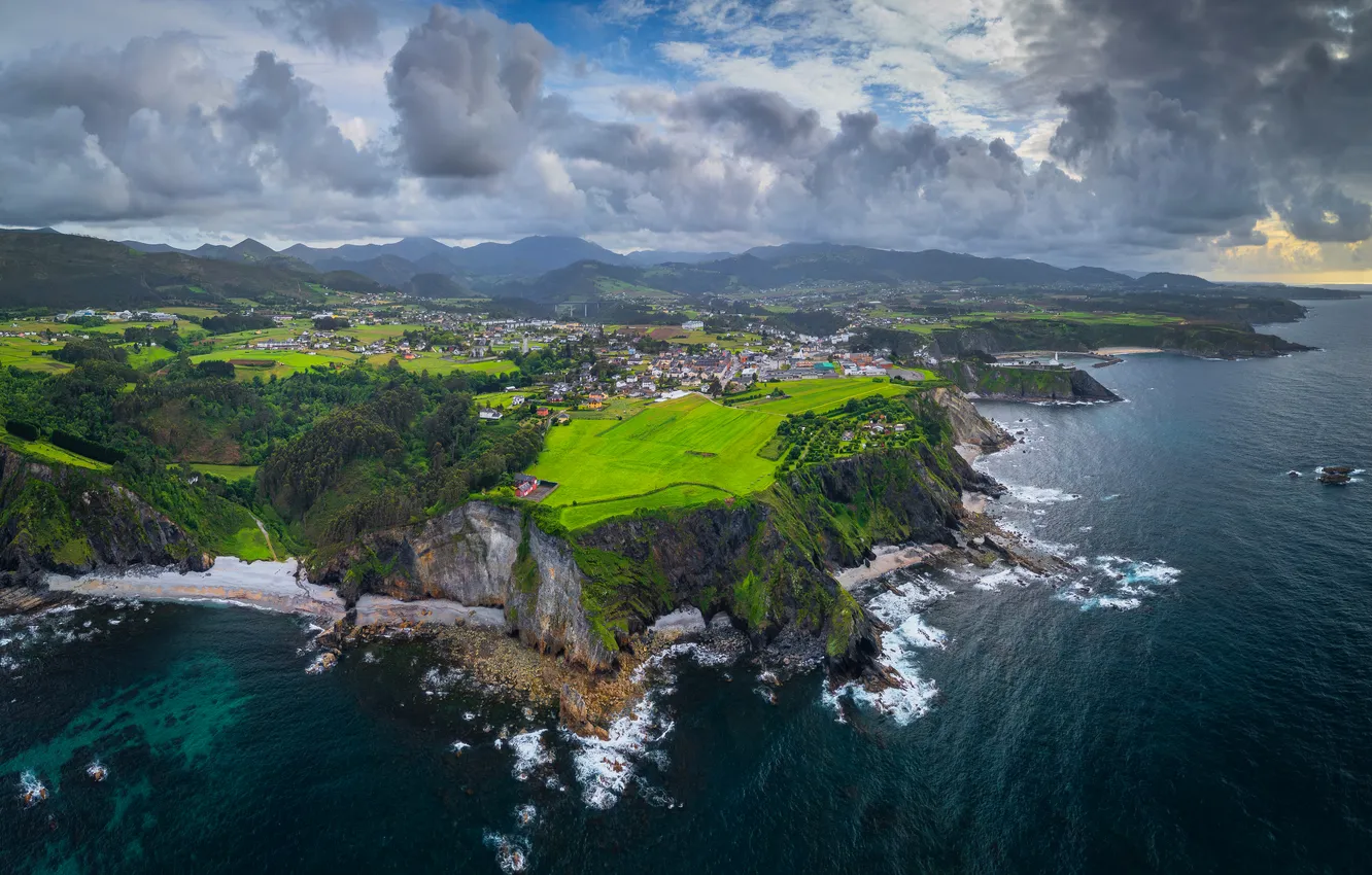 Photo wallpaper Asturias, sea, Daniel Burton, rocks, coast, Spain, clouds