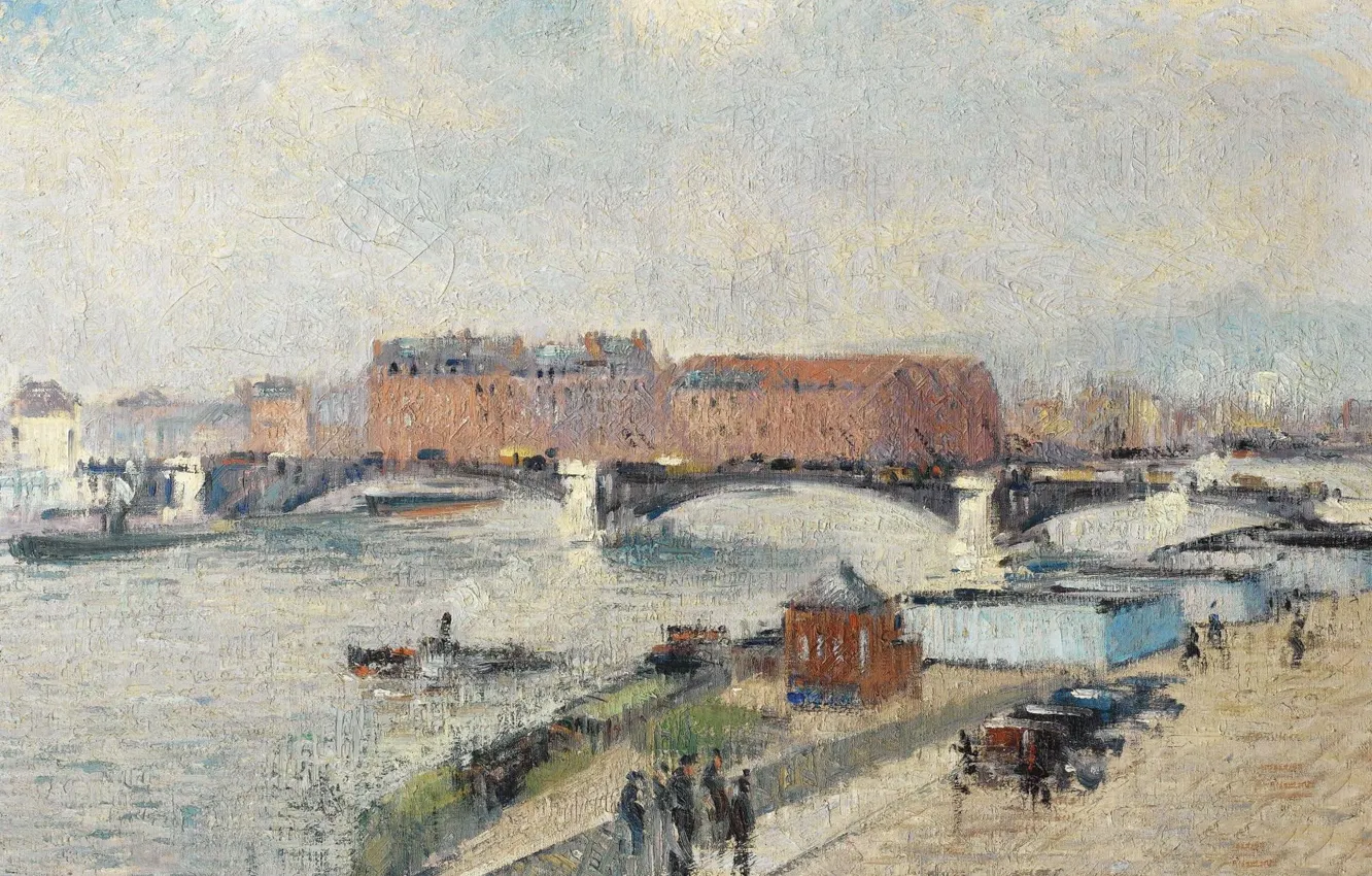Photo wallpaper bridge, river, home, picture, the urban landscape, Gustave Loiseau, Gustave Loiseau, The Docks. The Bridge …