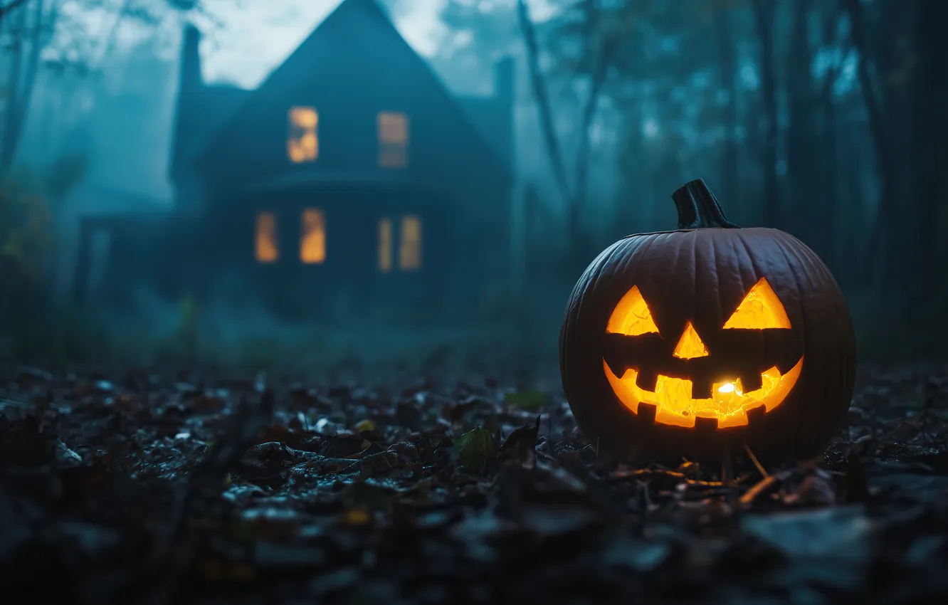 Photo wallpaper autumn, forest, night, fog, Park, holiday, glade, foliage