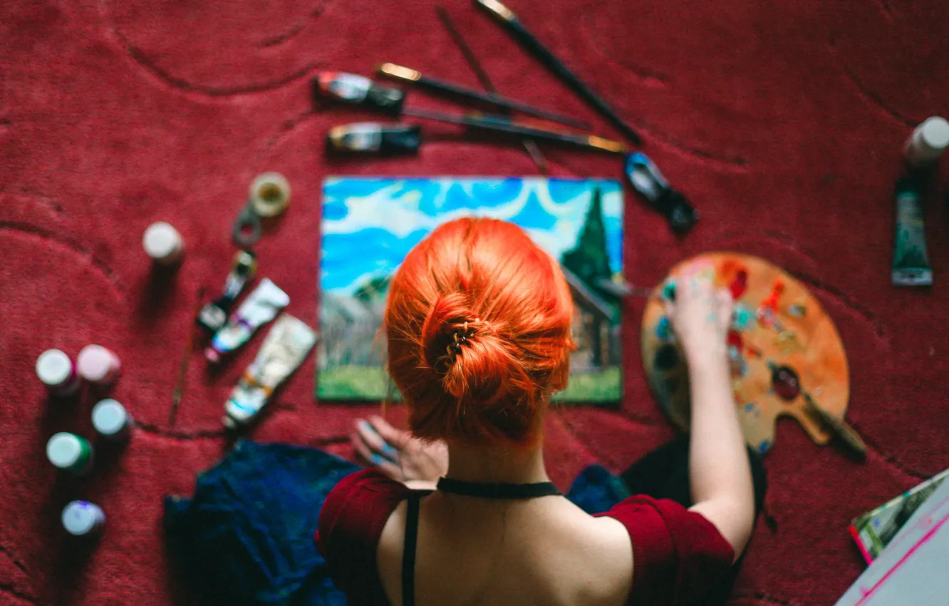 Photo wallpaper girl, paint, art, artist, creativity, art, redhead girl