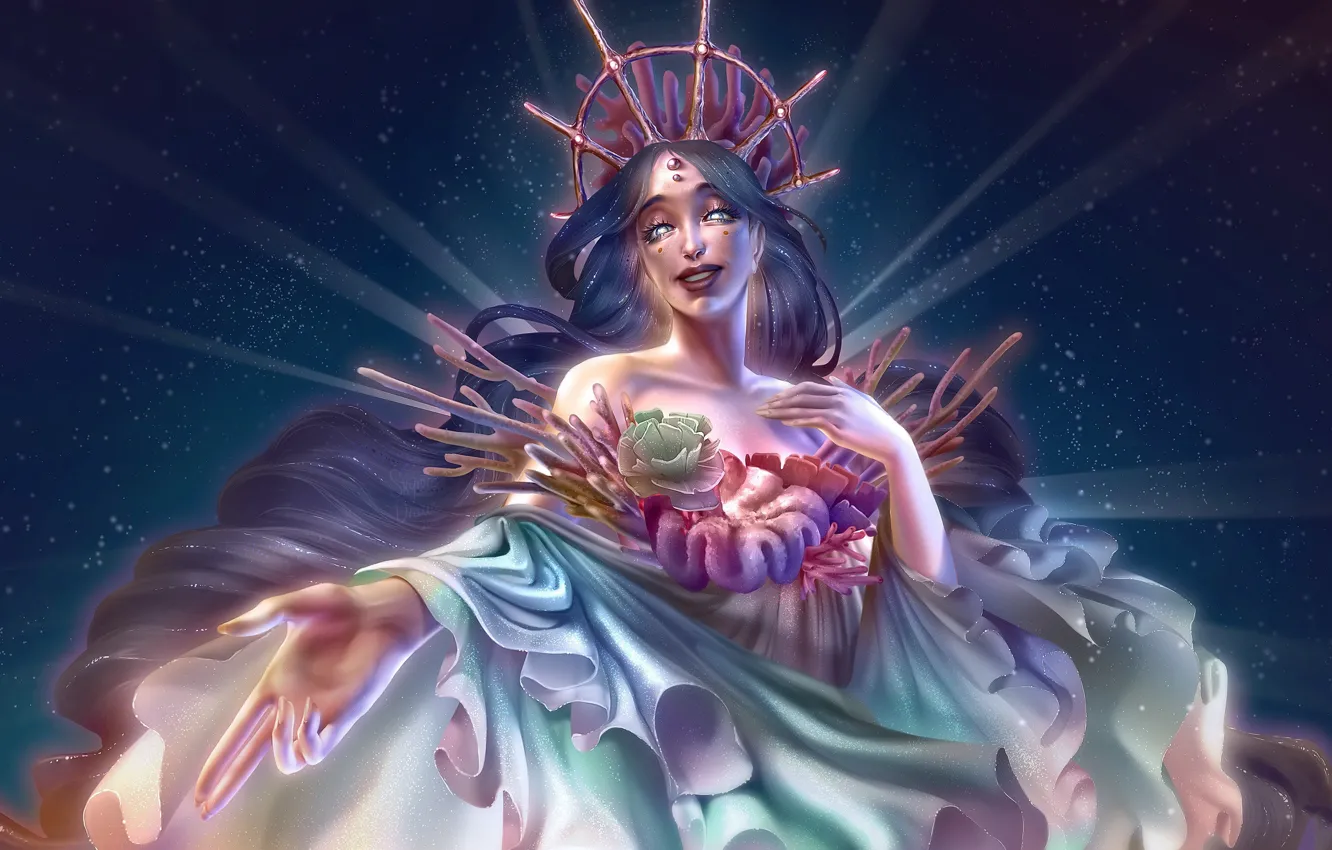 Photo wallpaper girl, lights, Shine, crown, under water, Queen