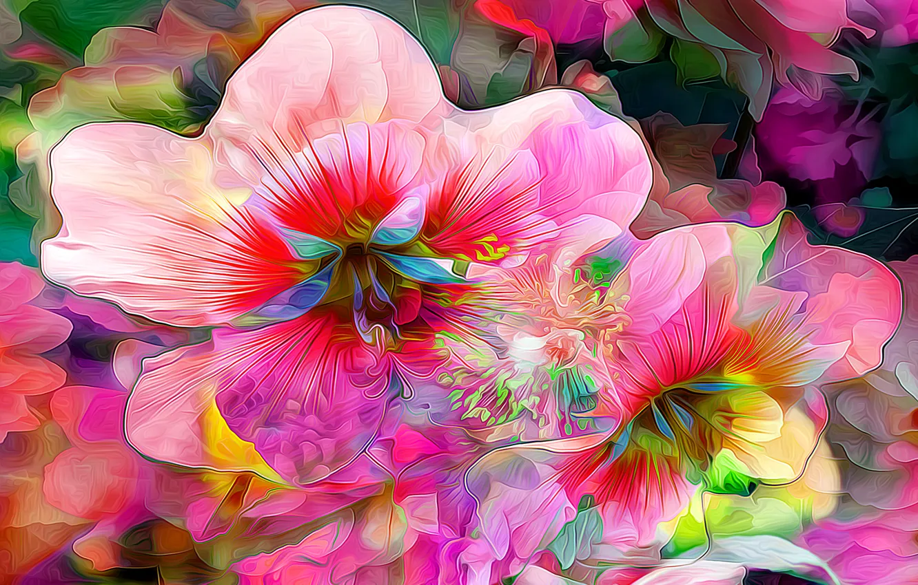 Photo wallpaper macro, line, flowers, paint, petals