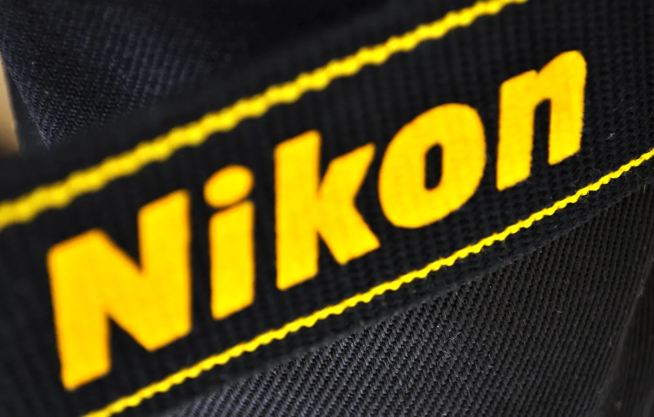 Photo wallpaper Nikon, logo, black, yellow