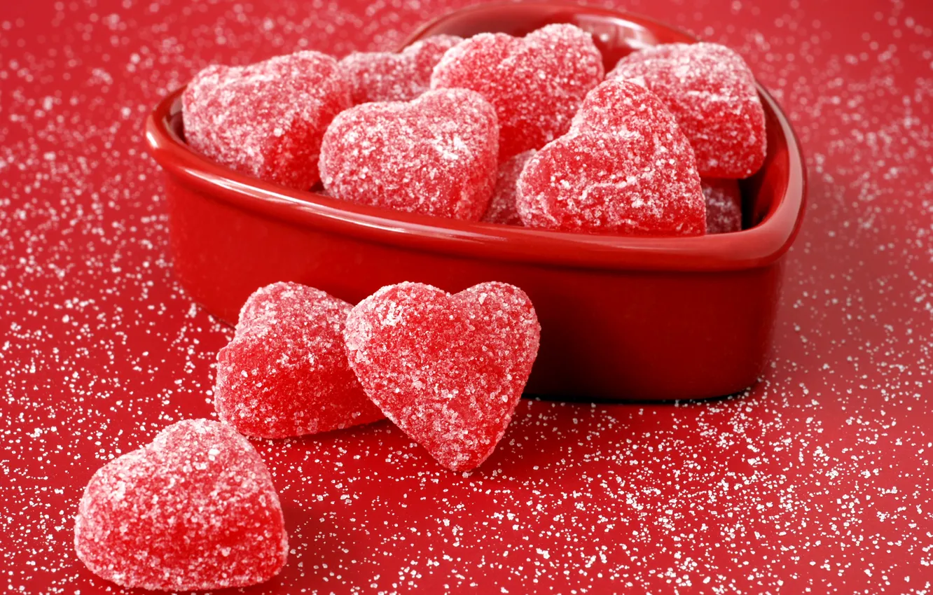 Photo wallpaper red, hearts, sugar