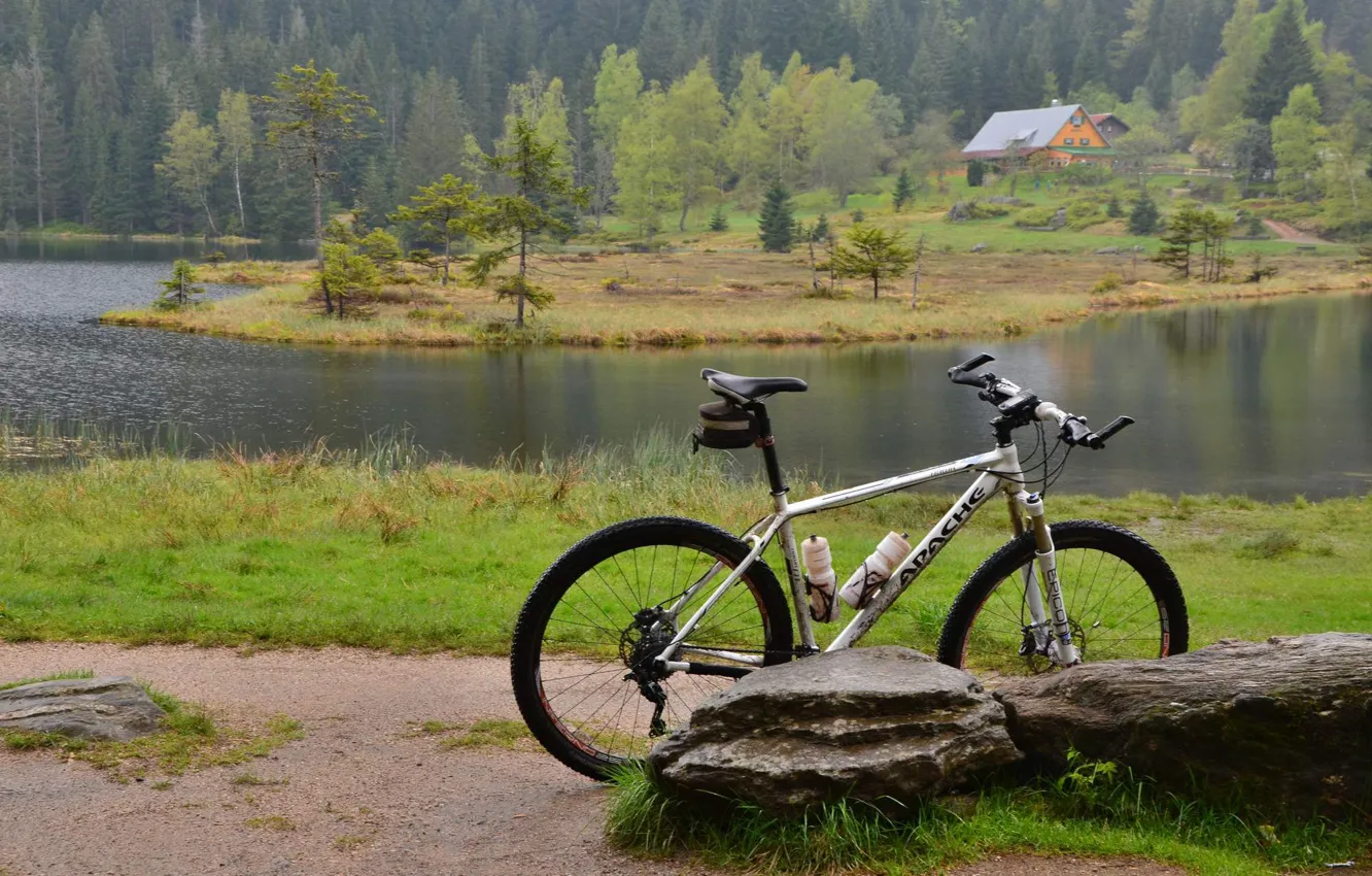 Photo wallpaper nature, bike, halt, mountain bike, Šumava, small Arber lake