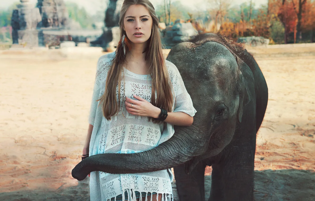 Photo wallpaper look, the sun, nature, pose, model, portrait, feathers, makeup