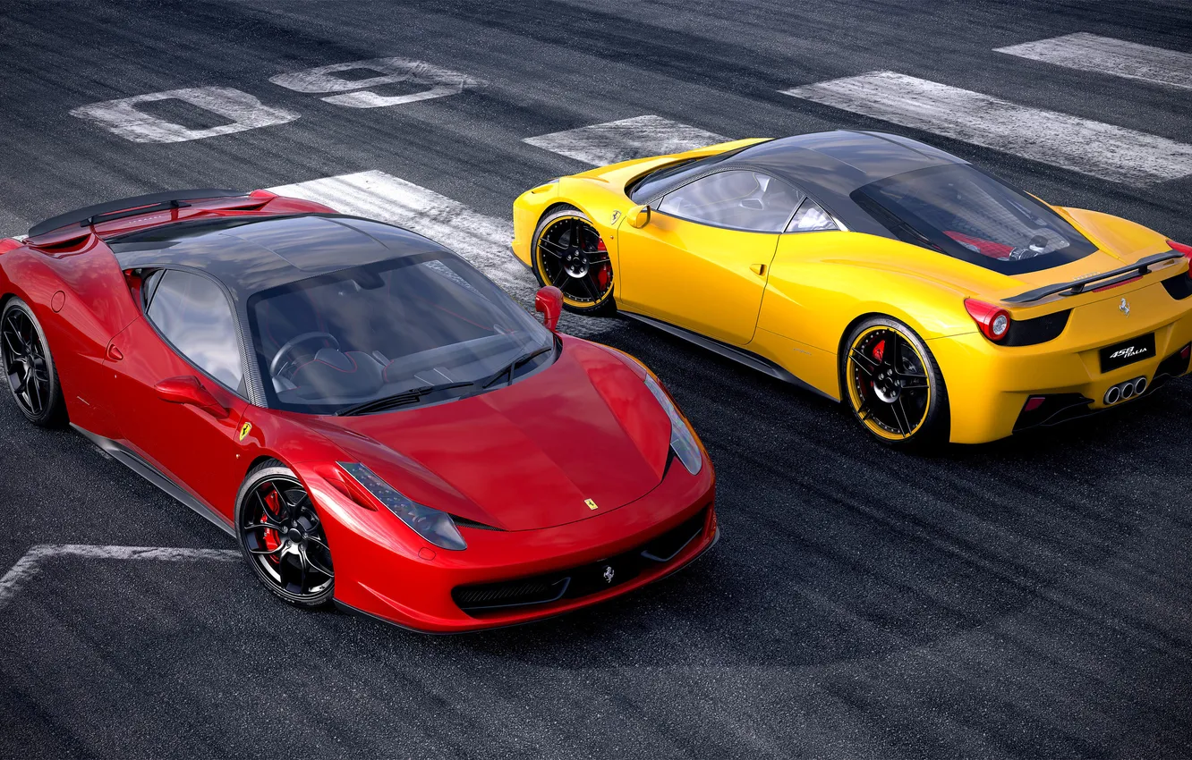 Photo wallpaper Ferrari, red, 458, yellow, Italia