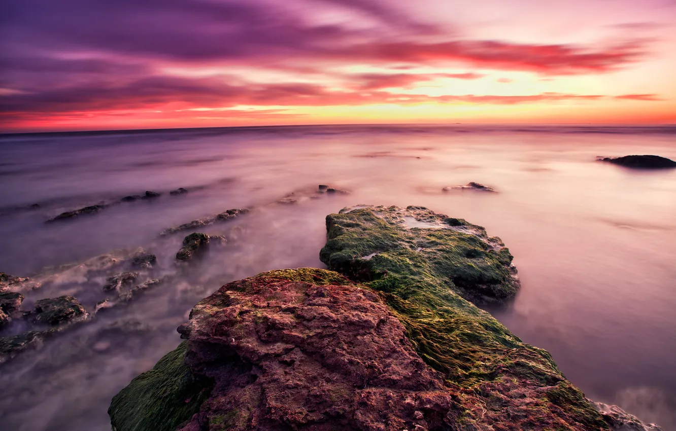 Photo wallpaper sea, landscape, sunset, stones, Sicily, ITALI, Granelli