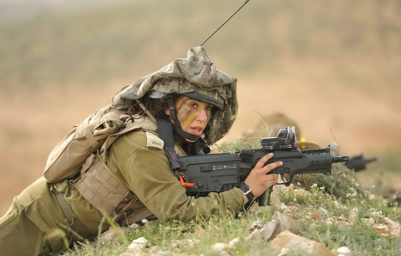 Photo wallpaper girl, weapons, soldiers, Israeli Defence Force