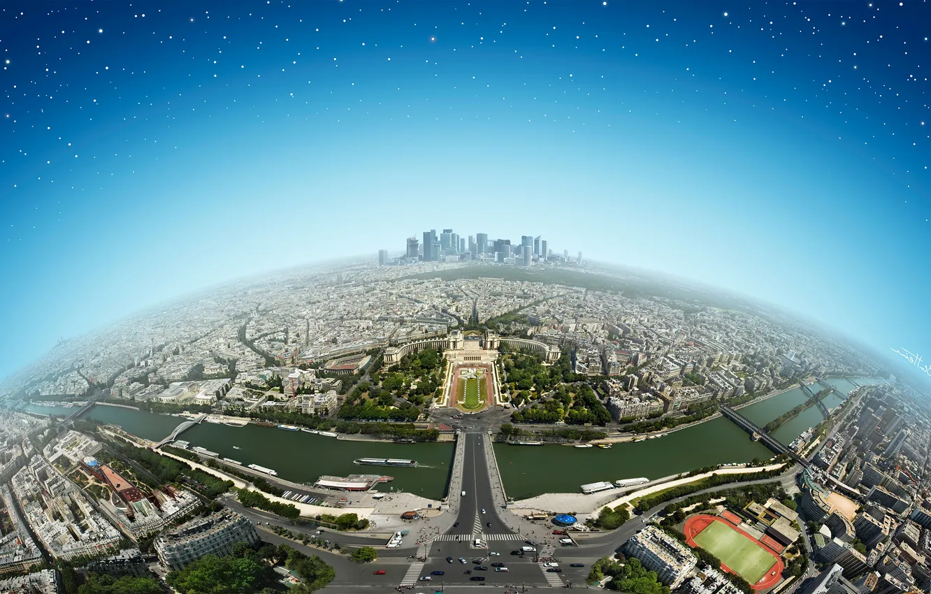 Photo wallpaper the sky, space, bridge, river, France, Paris, home, panorama